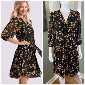 CAbi Debut Fiesta Floral Black Orange Mini Wrap Dress Mesh 5945 XSmall XS